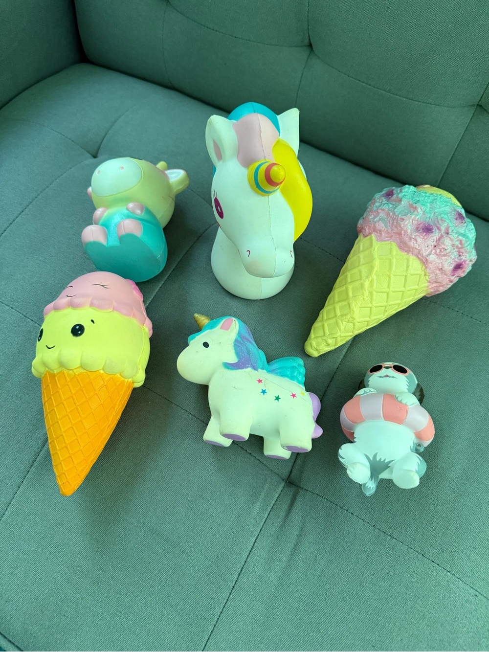 Cute Unicorn & Ice Cream Squishy Toy Set - Pastel Multi
